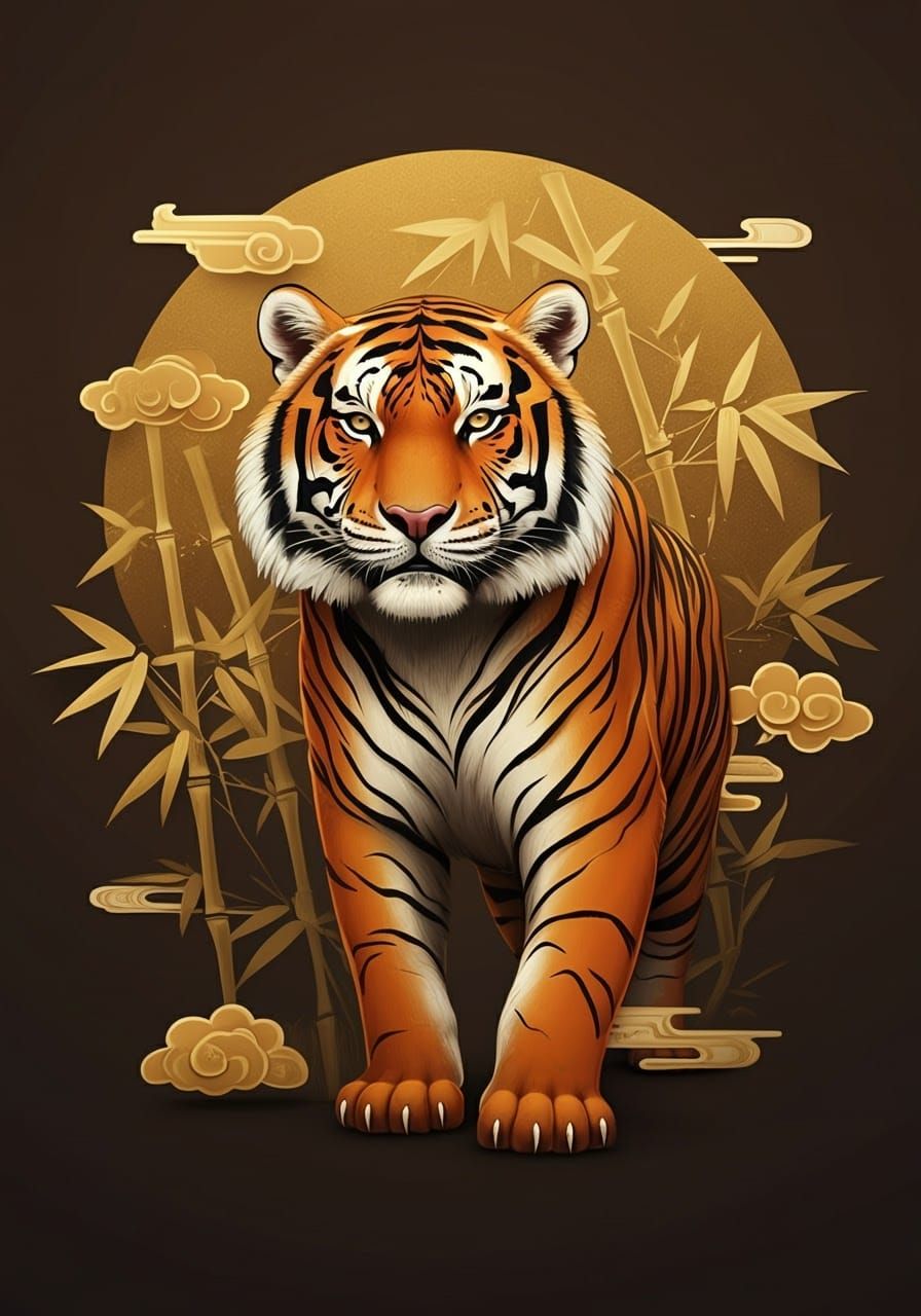 Chinese Zodiac Tiger Illustration in Traditional Style