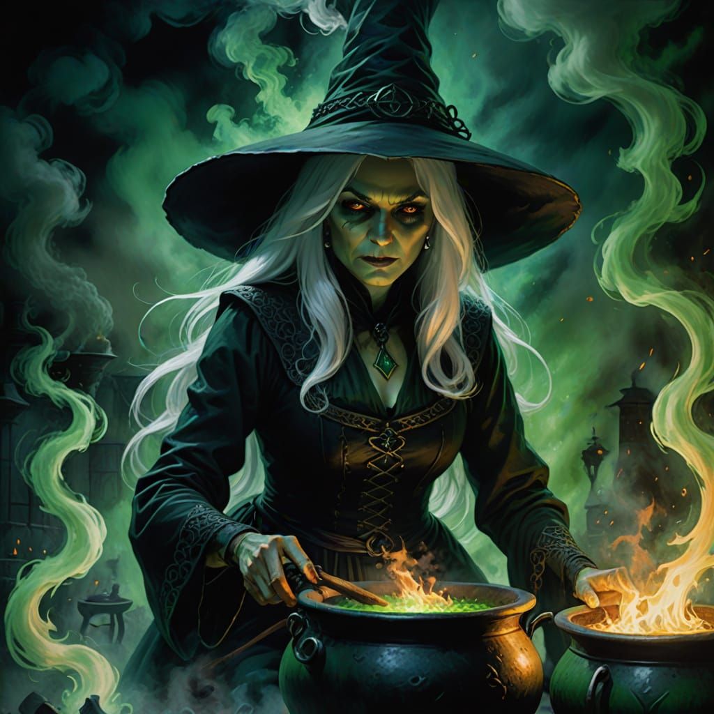 Gothic Witch Summons Magic in Oil Painting
