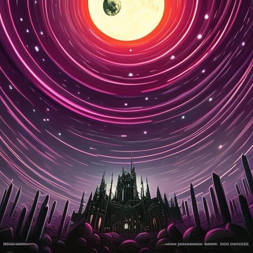 Giant Moon and Stars in Cartoon Illustration Style