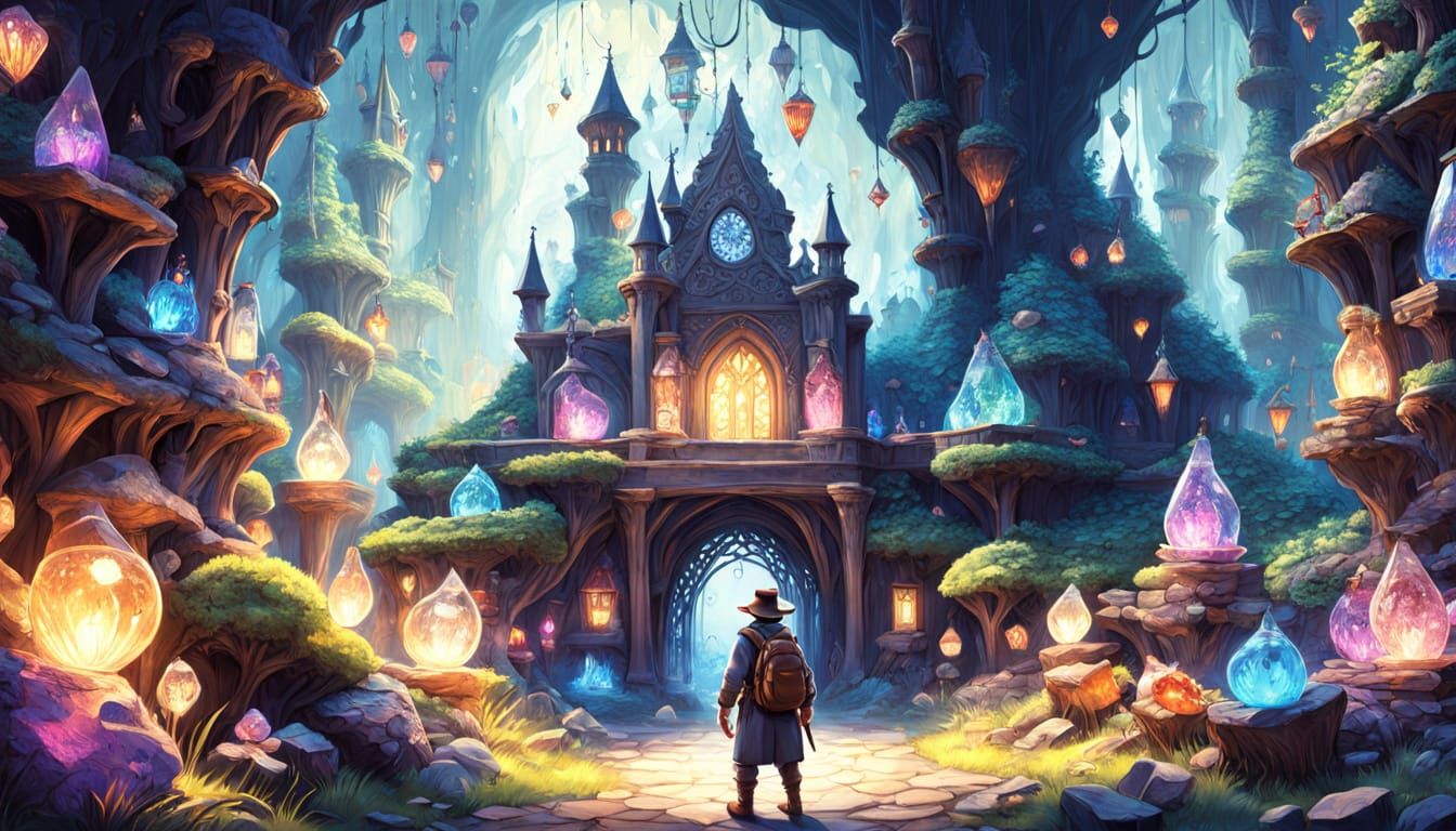 Rabbit Indiana Jones Explores Crystal Caves with Elves