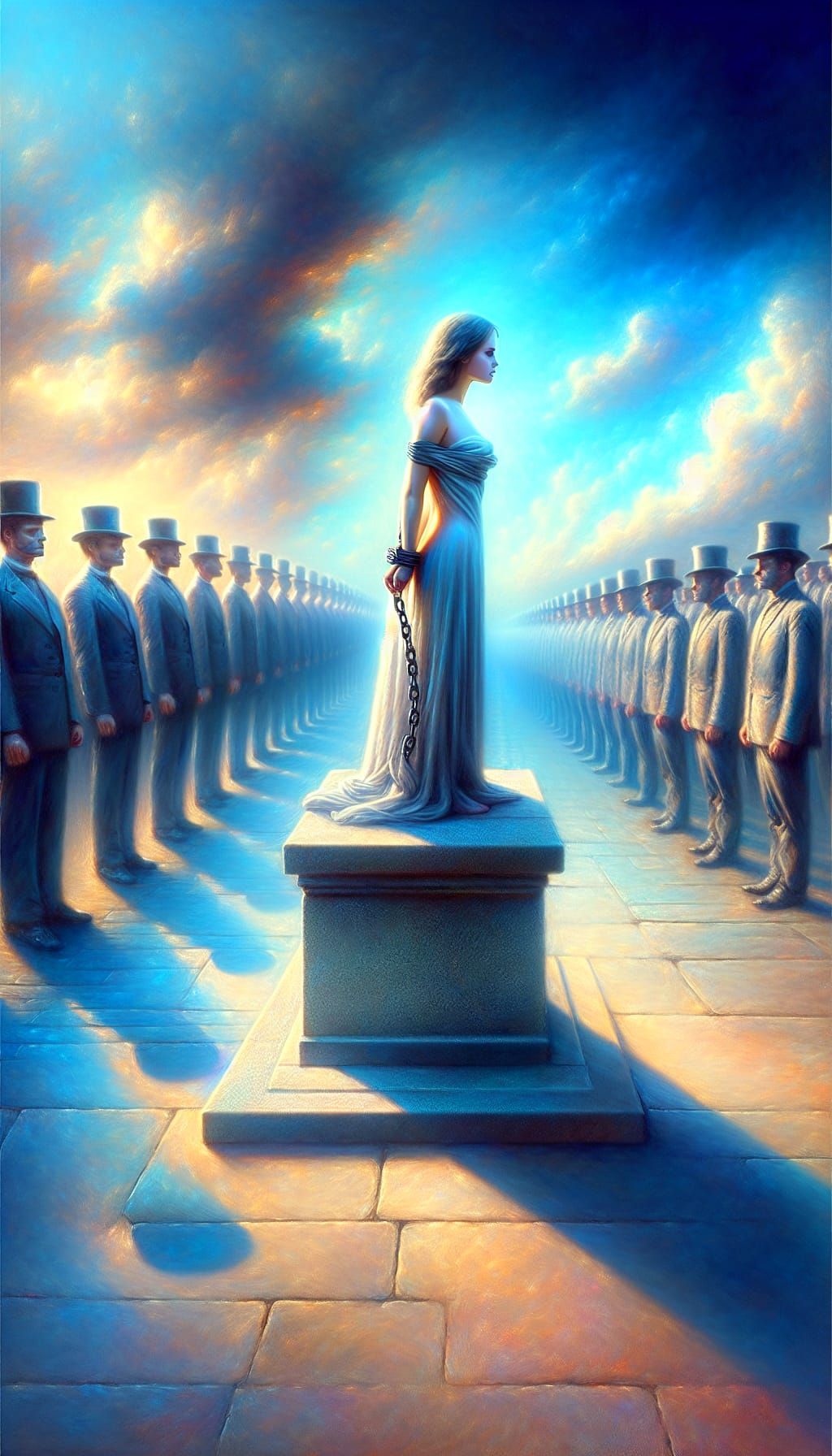 Woman Shackled: Historical Oil Painting of Inhumanity