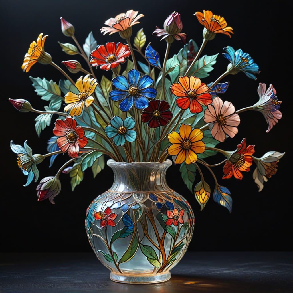 Art Nouveau Stained Glass Still Life