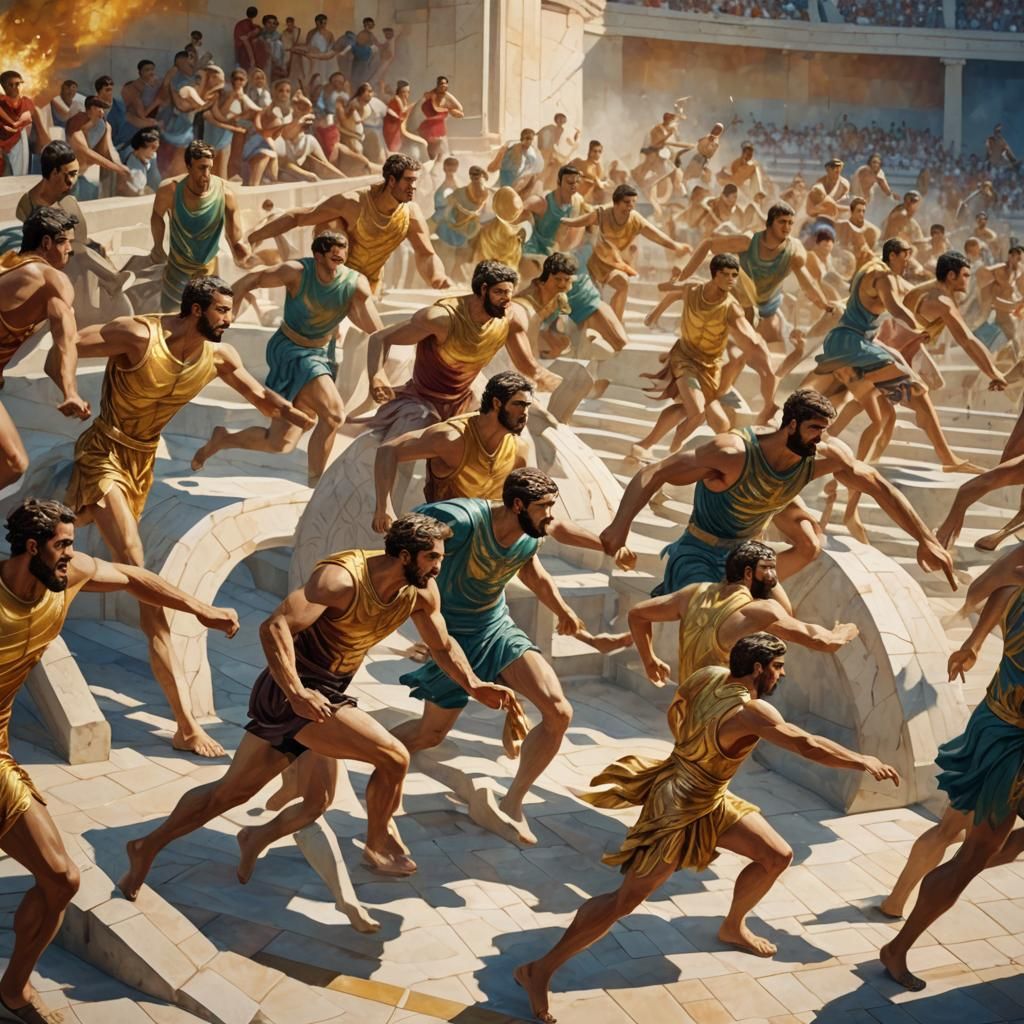 Ancient Greek Olympic Games in Vibrant Oil Painting