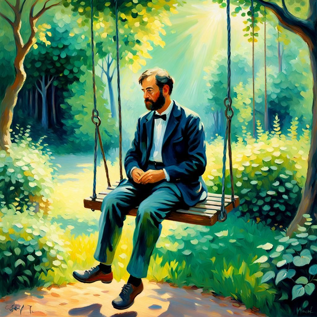 Mathematician Lost in Thought: Impressionist Oil Painting