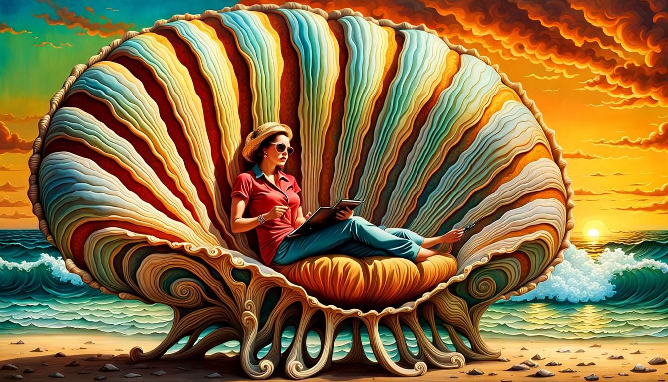 Dinah Shore in Seashell Chair, Digital Illustration