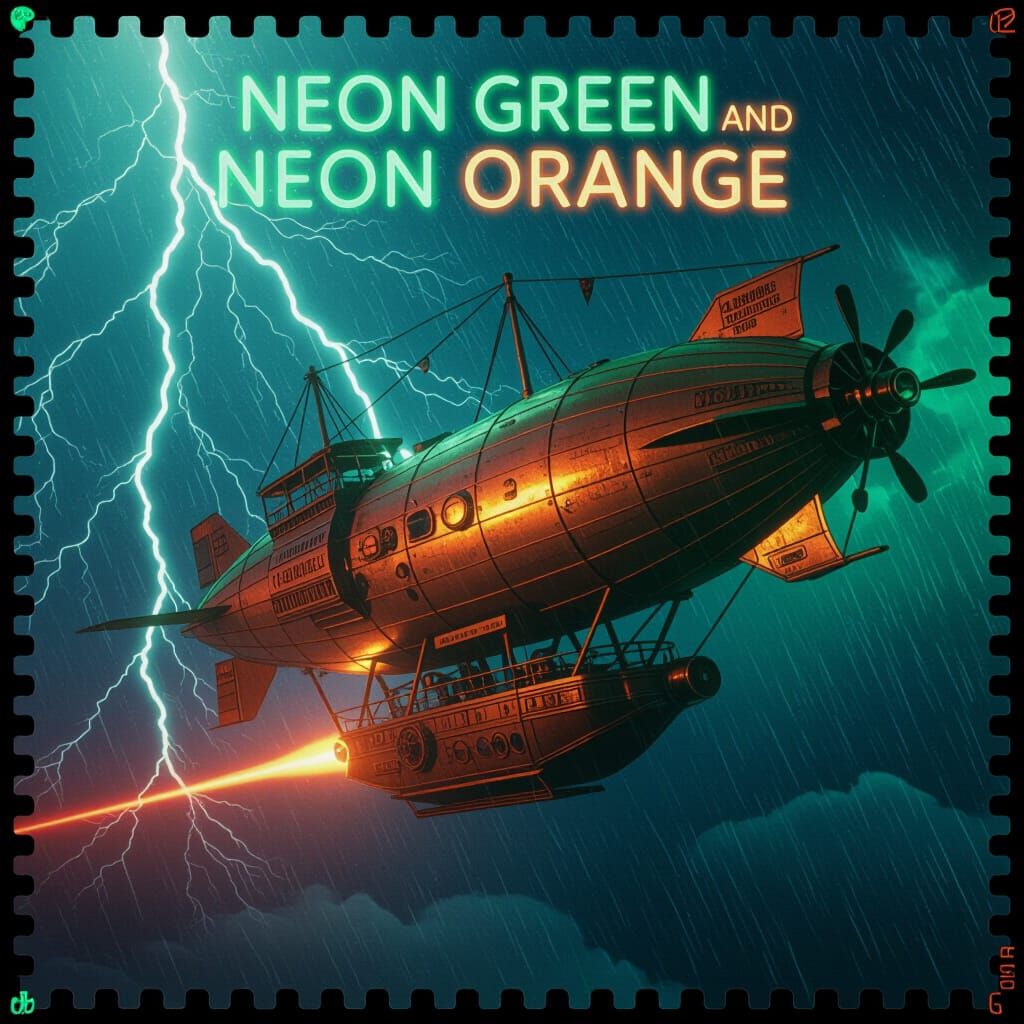 Steampunk Airship Soars Through Neon Storm