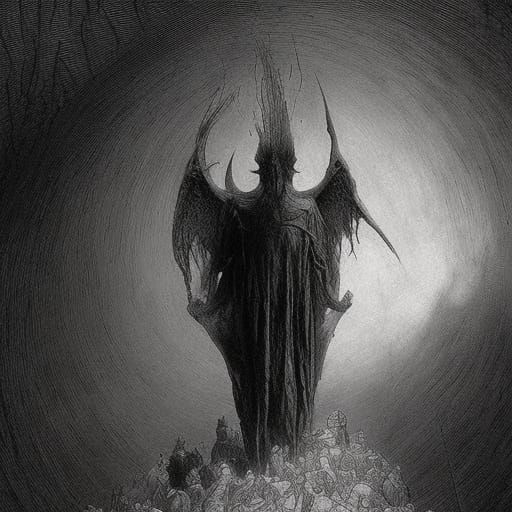 Monochrome Demon Dimension in Ink Style