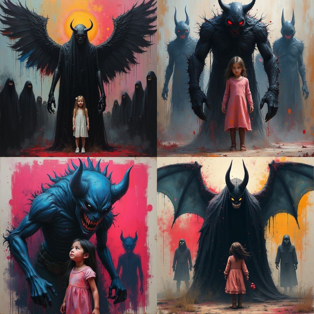 Cruel Guardian Protects Girl from Shadows in Graffiti Art St...