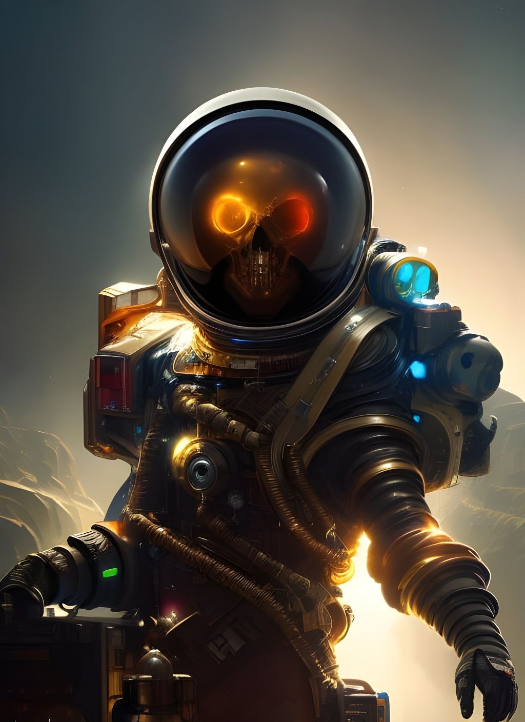 Astronaut Pirate Skull Sailing the Cosmos