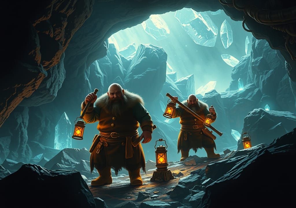 Dwarves Mining Mithril in Art Deco Style
