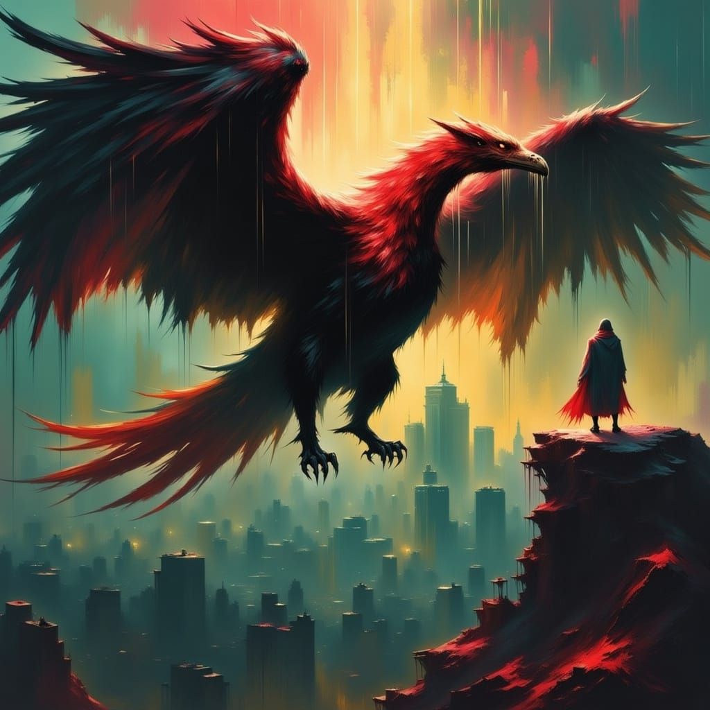 Epic Stormy Griffin in Cyberpunk Aesthetic