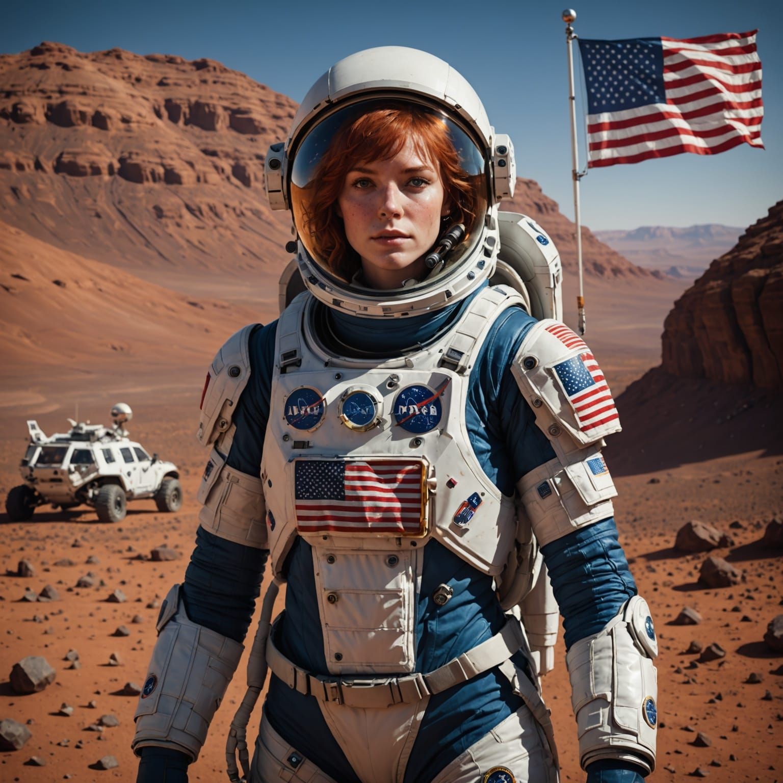 Red-Headed Space Pioneer on Mars in Stunning Fantasy Concept...