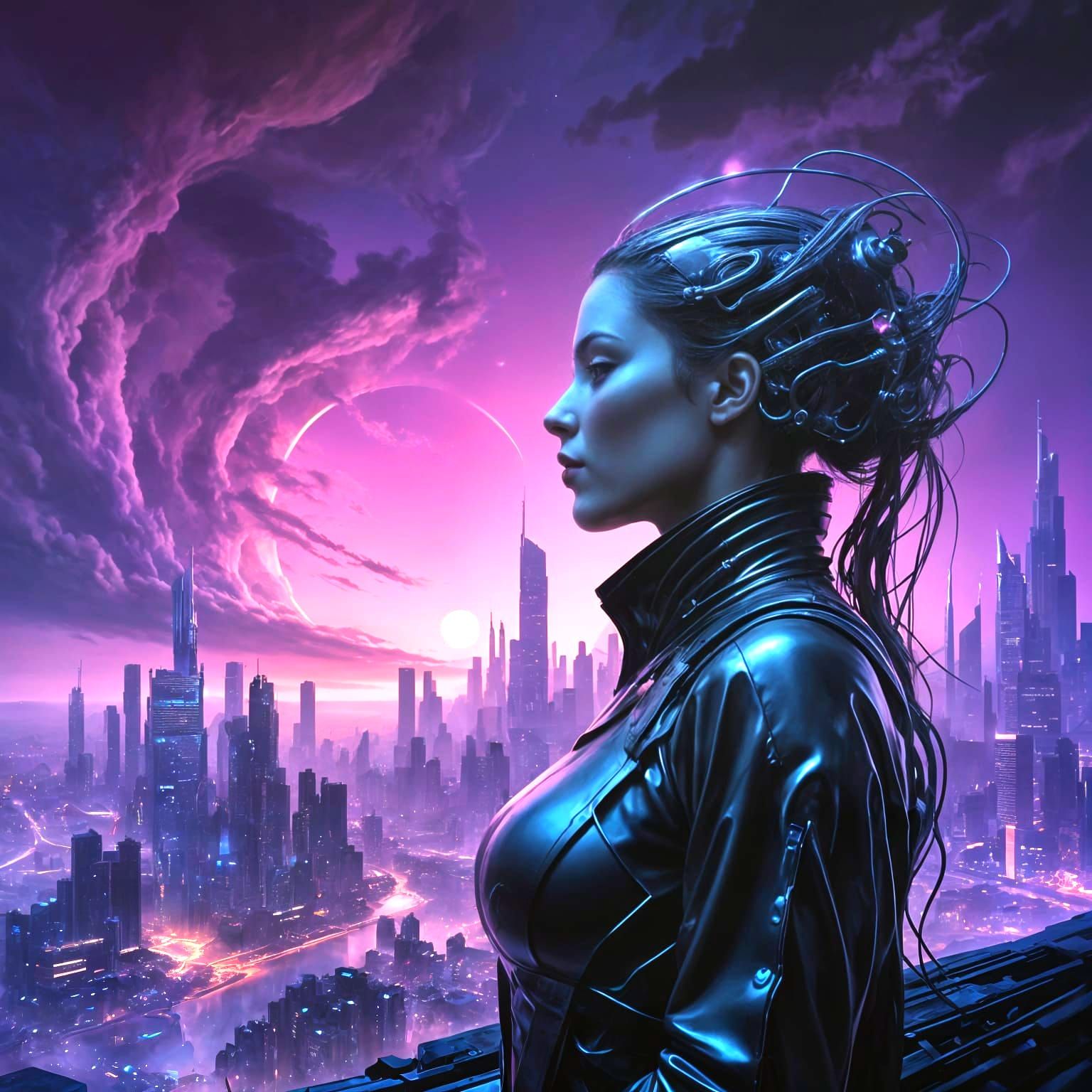 Cyberpunk Goddess of Shimmering Neon Dreams