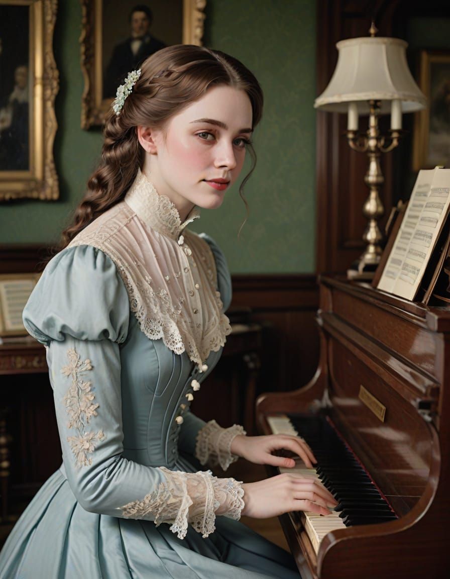 Young Victorian Woman at Piano
