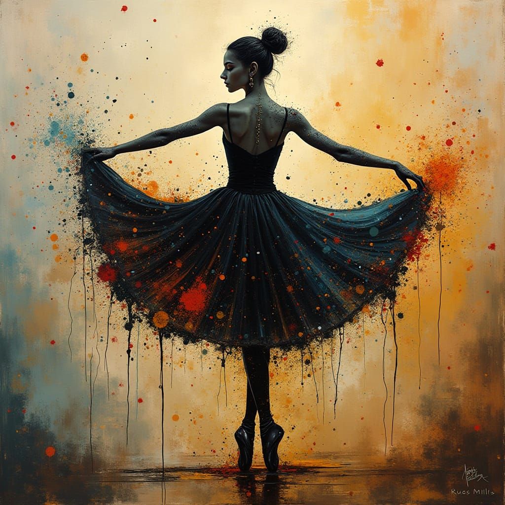 Ballerina in Abstract Expressionist Paint Splatter
