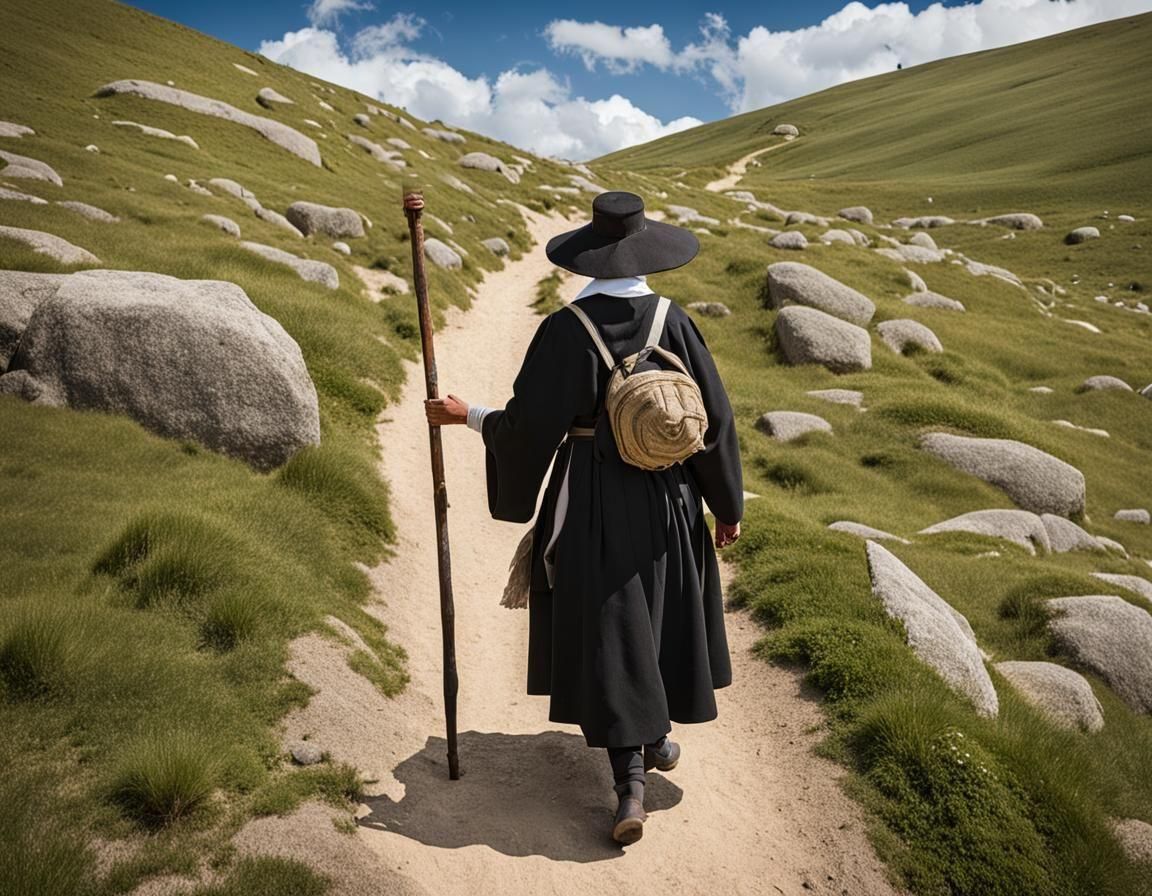 Female Pilgrim Ascending on Spiritual Path