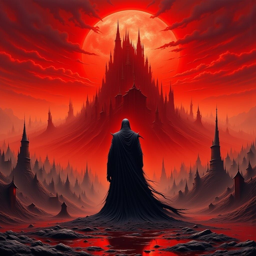 Lone Warrior in a Blood Red Alien Landscape