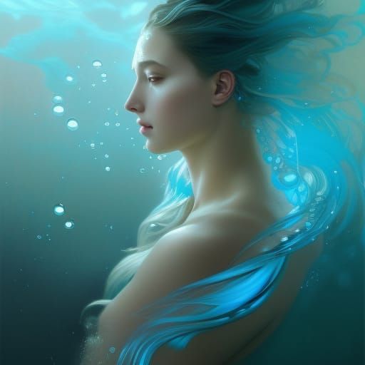 Intricate Portrait of Water Girl in Art Nouveau Style