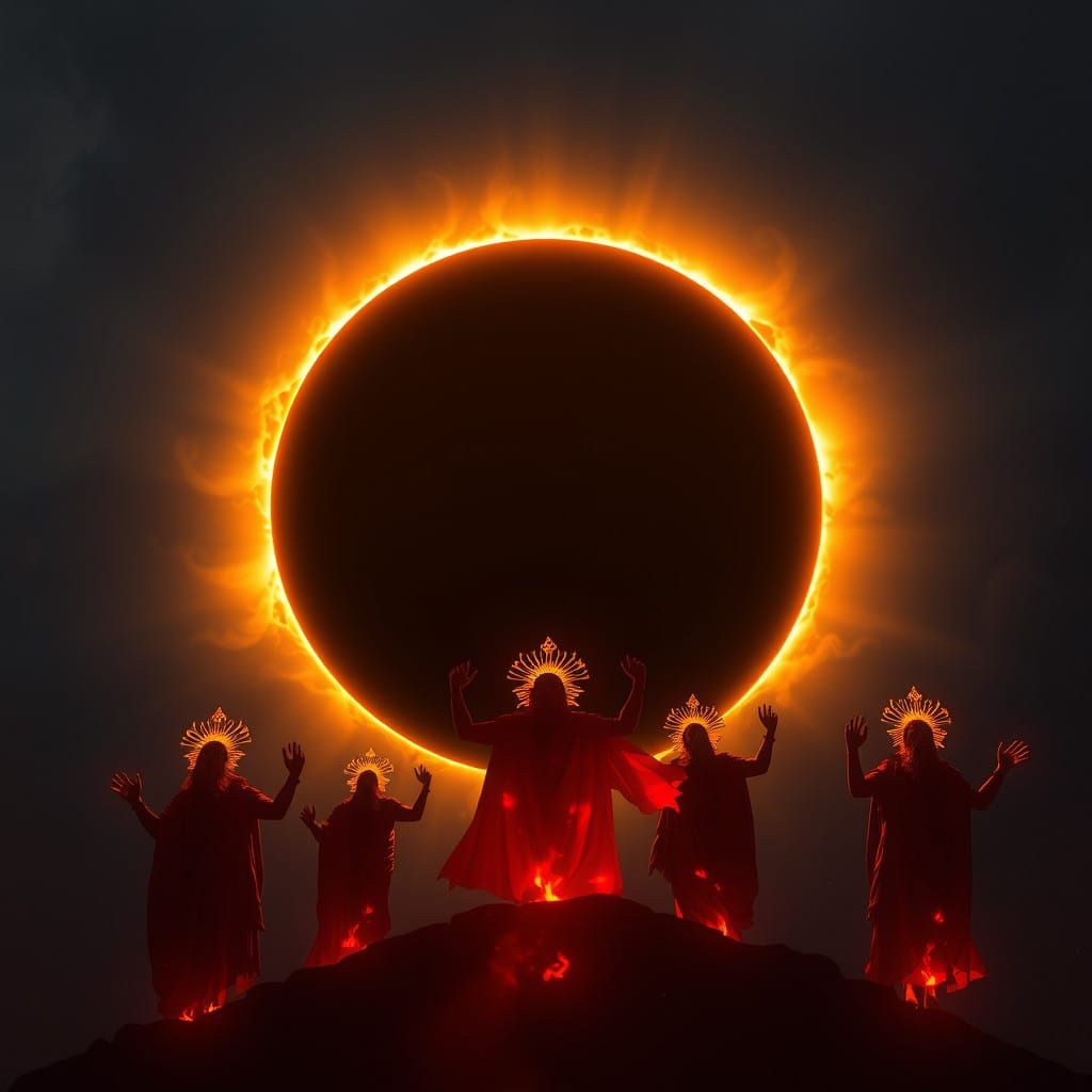 Majestic Celestial Eclipse in Dark, Matte-Painted Sky