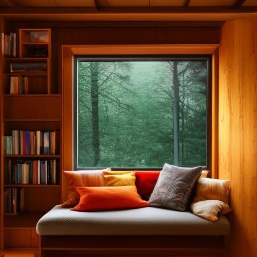 Inviting Reading Nook with Bookshelves, 8K Art