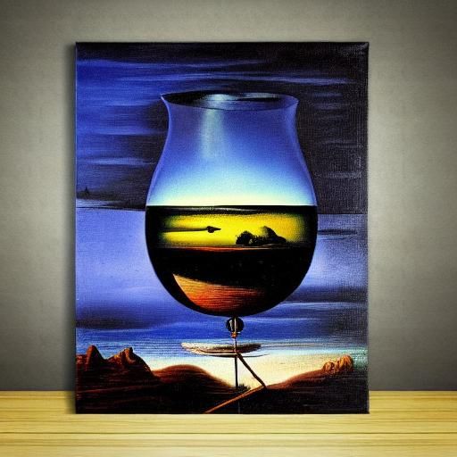 Black Hole in Water Glass: Surreal Oil Painting