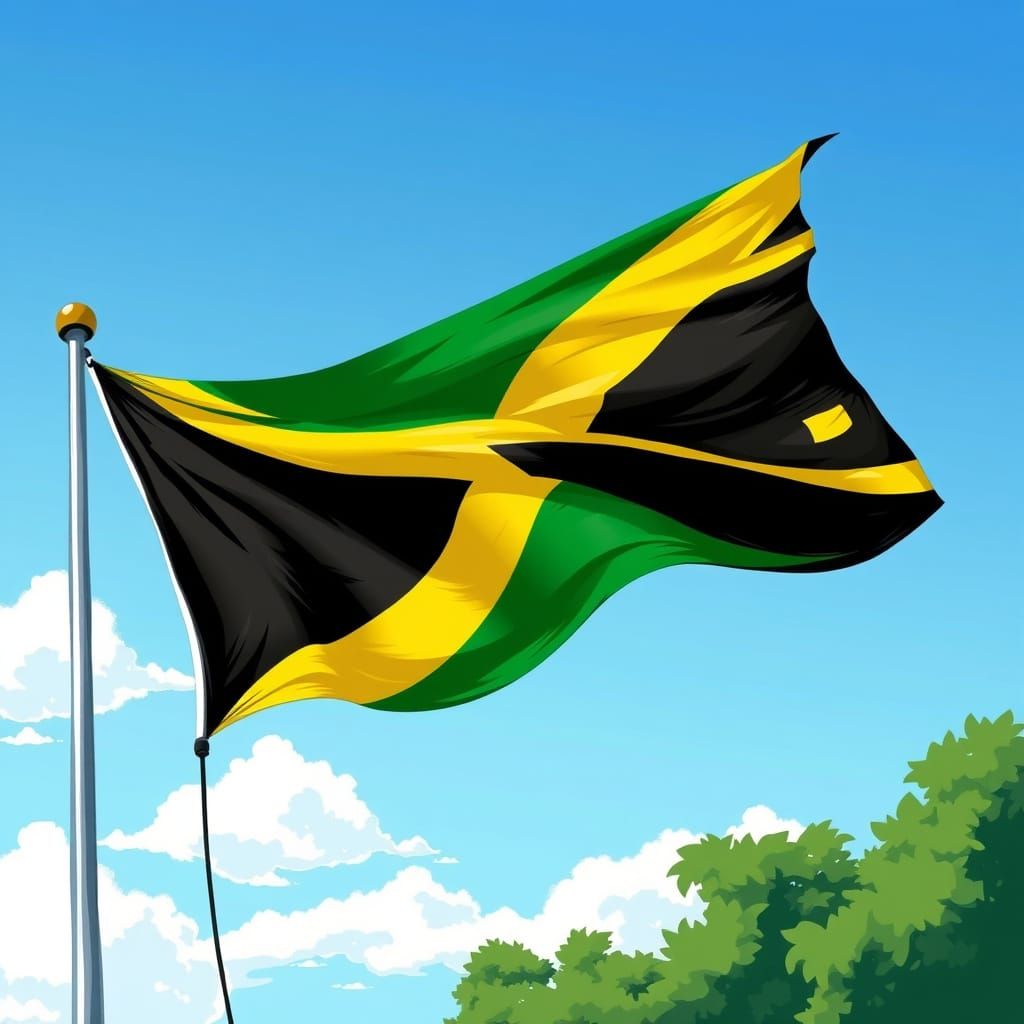 Jamaica Flag in Vibrant Illustration Style