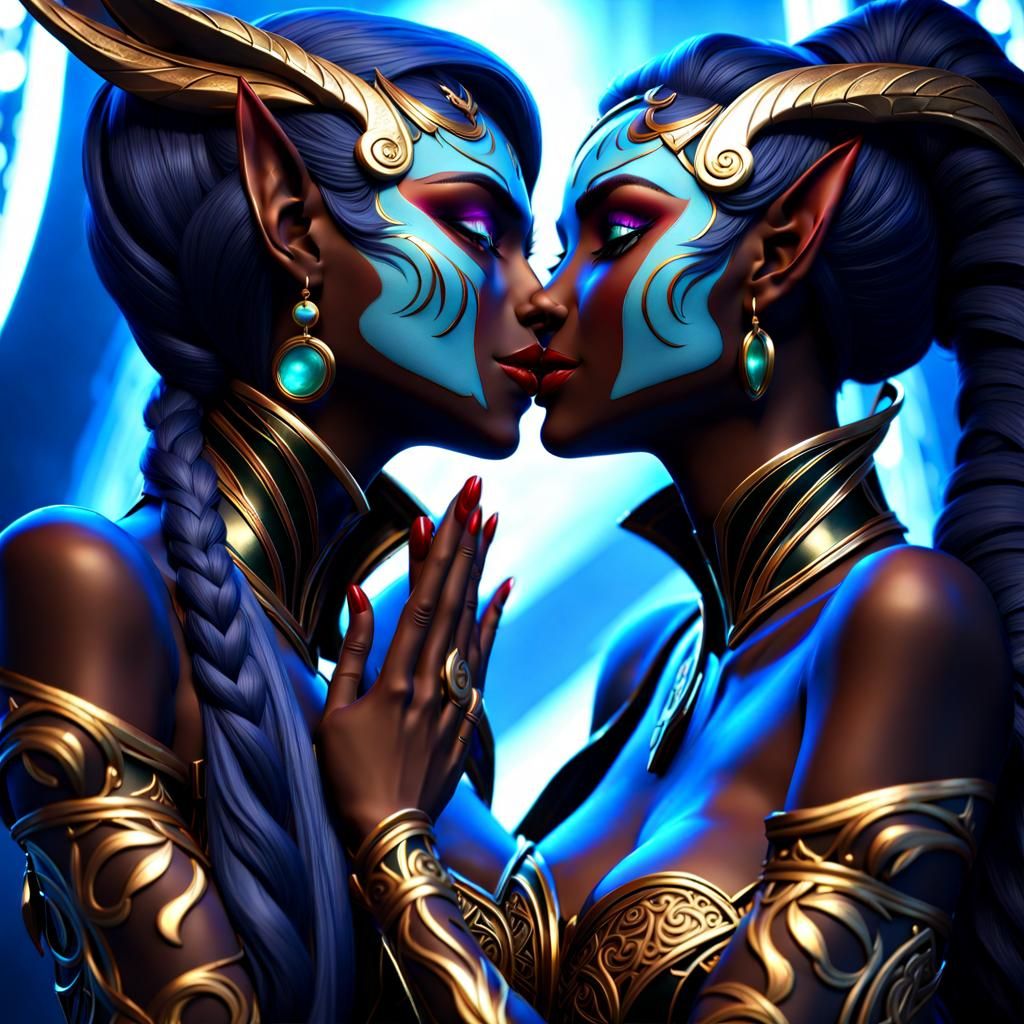 Romantic Kiss Between Two Night Elf Women