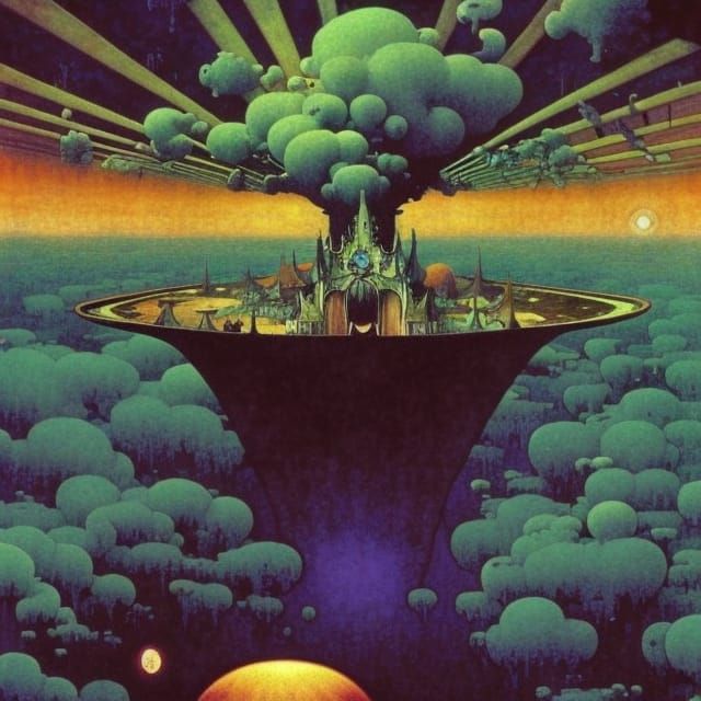 Apocalyptic Sunrise in Psychedelic, Maximalist Style