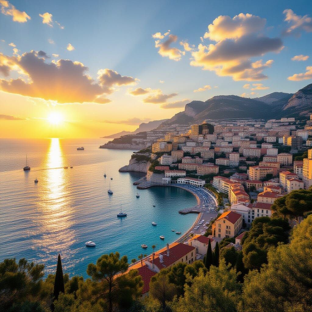 Monaco Coastal Sunrise: Ultra-Realistic Mediterranean Landsc...