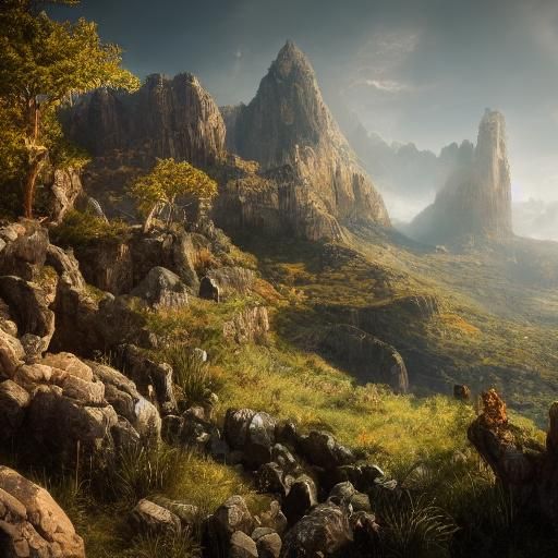 Falcon Overlook: Breathtaking Mountain Vista in Digital Art