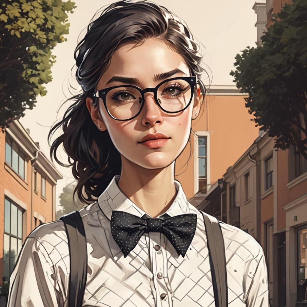 Nerdy Girl Portrait in Hyperdetailed Art Nouveau Style