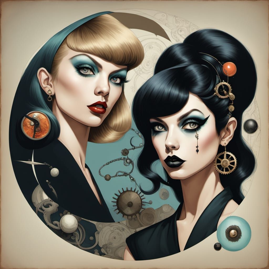 Taylor Swift vs. Amy Winehouse Yin Yang Caricature