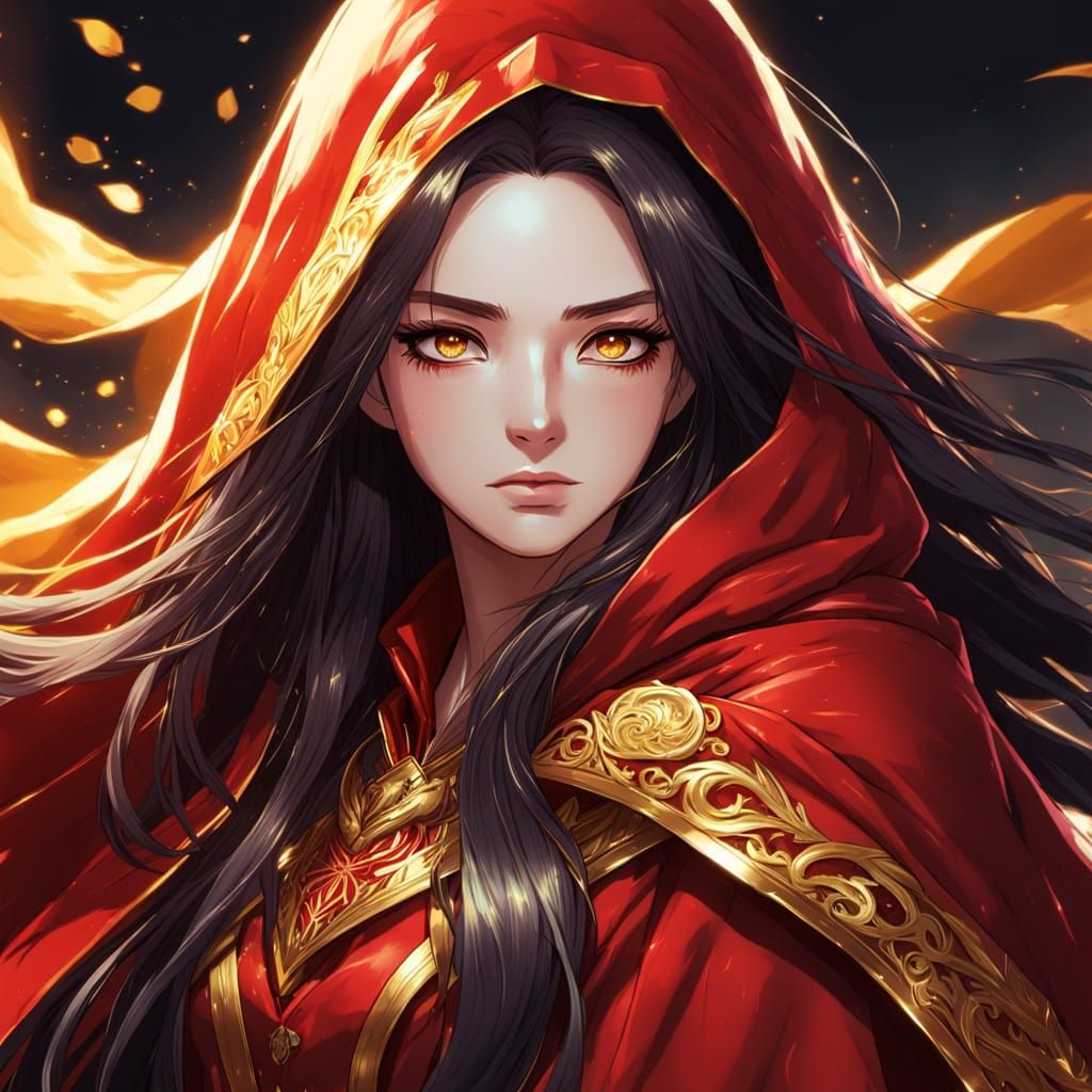 Anime Girl with Red Cloak in Manga Style