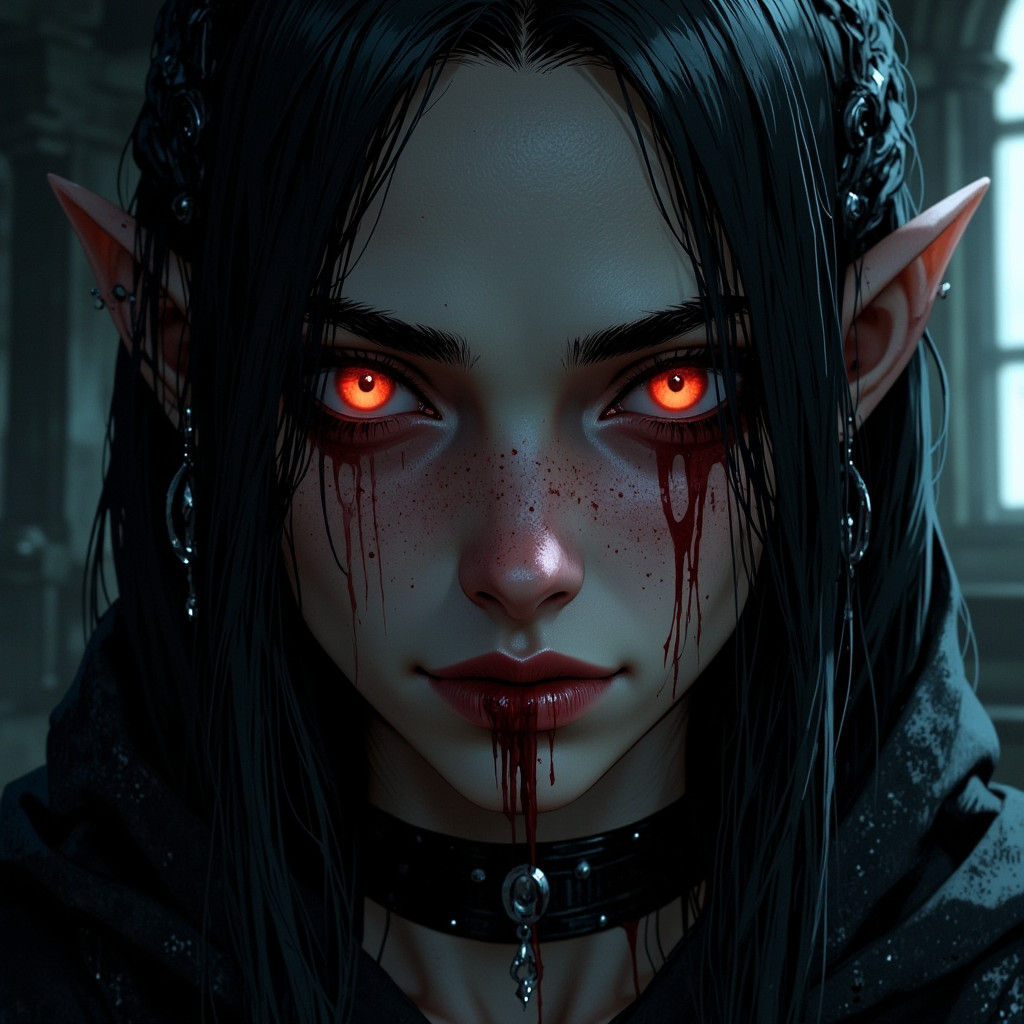 Vampire Woman Portrait with Dripping Blood