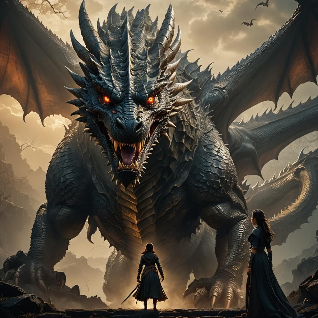 Dragon Threatens Maiden in Hyperrealistic Cinematic Art