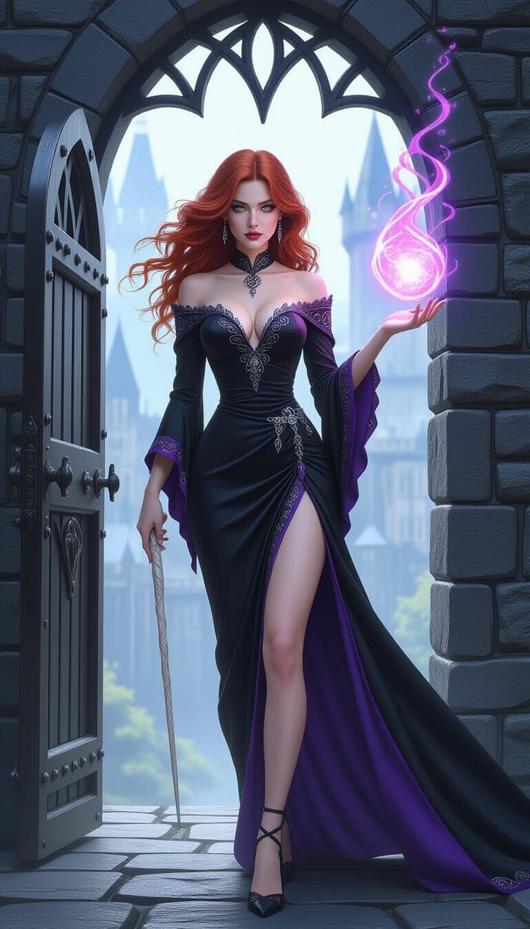 Enchantress with Magic Wand in Dark Fantasy Style