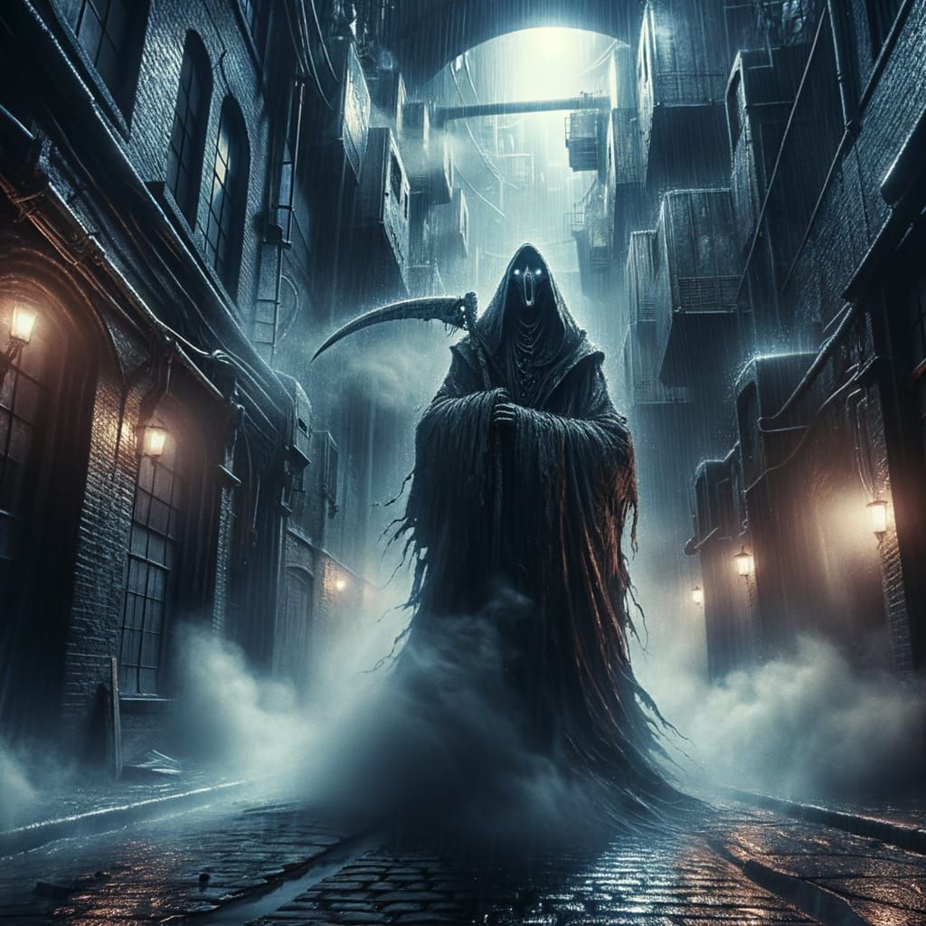 The Angel of Death in a Dark, Rain-Slicked Alleyway