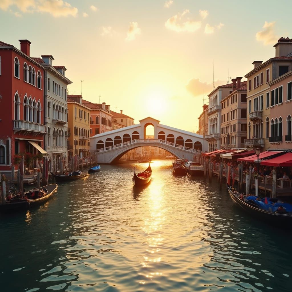 Venice Sunset on the Grand Canal in a Romantic Painting Styl...