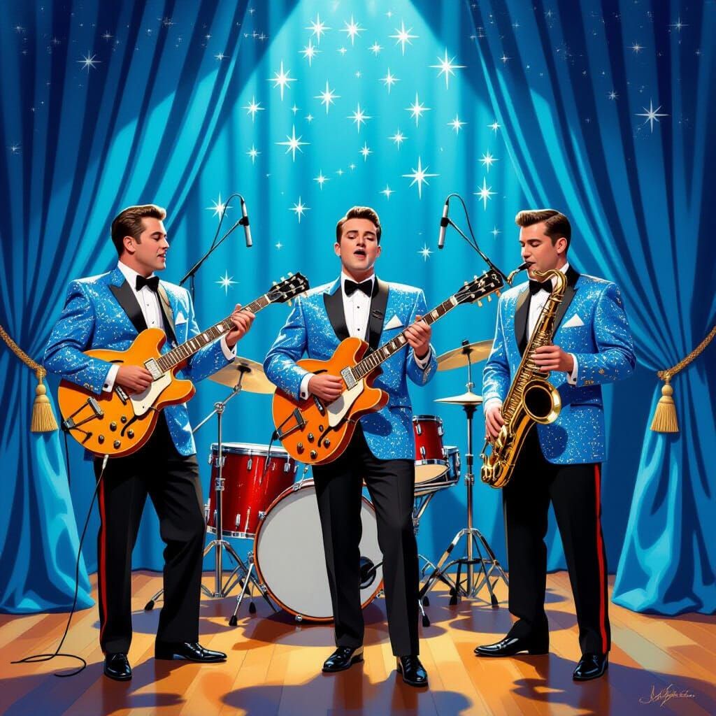 1950s Band in Blue Jackets Performing Live