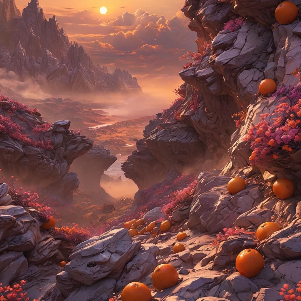 Dramatic Sunset Over a Wide Horizon, Hyperrealistic Splash A...