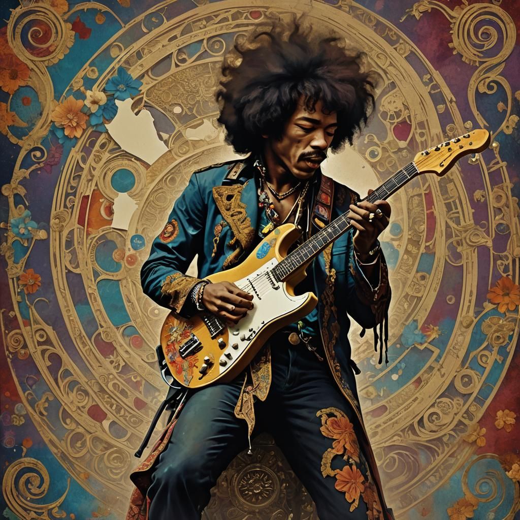 Jimi Hendrix Psychedelic Guitar Portrait