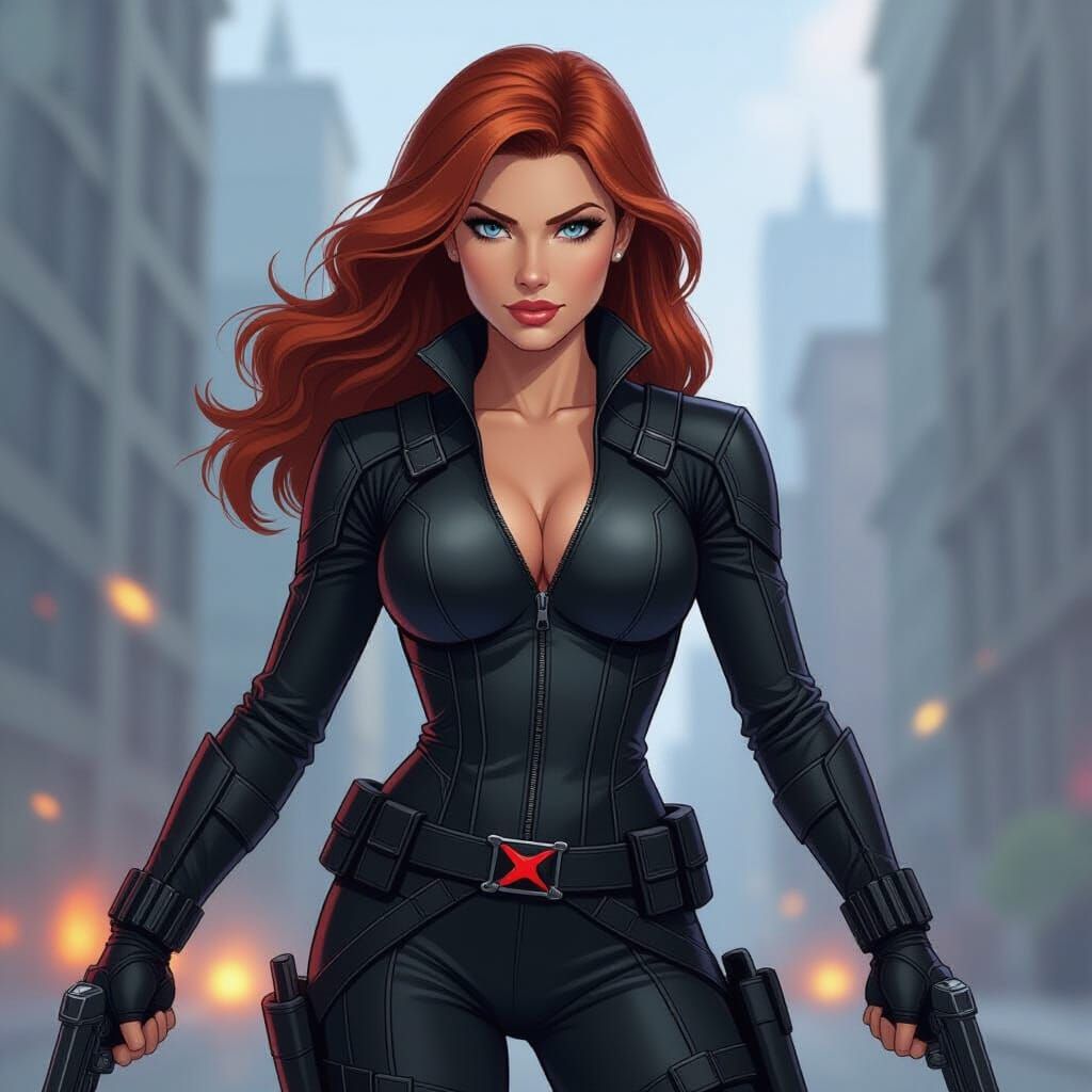 Black Widow in Comic Book Style