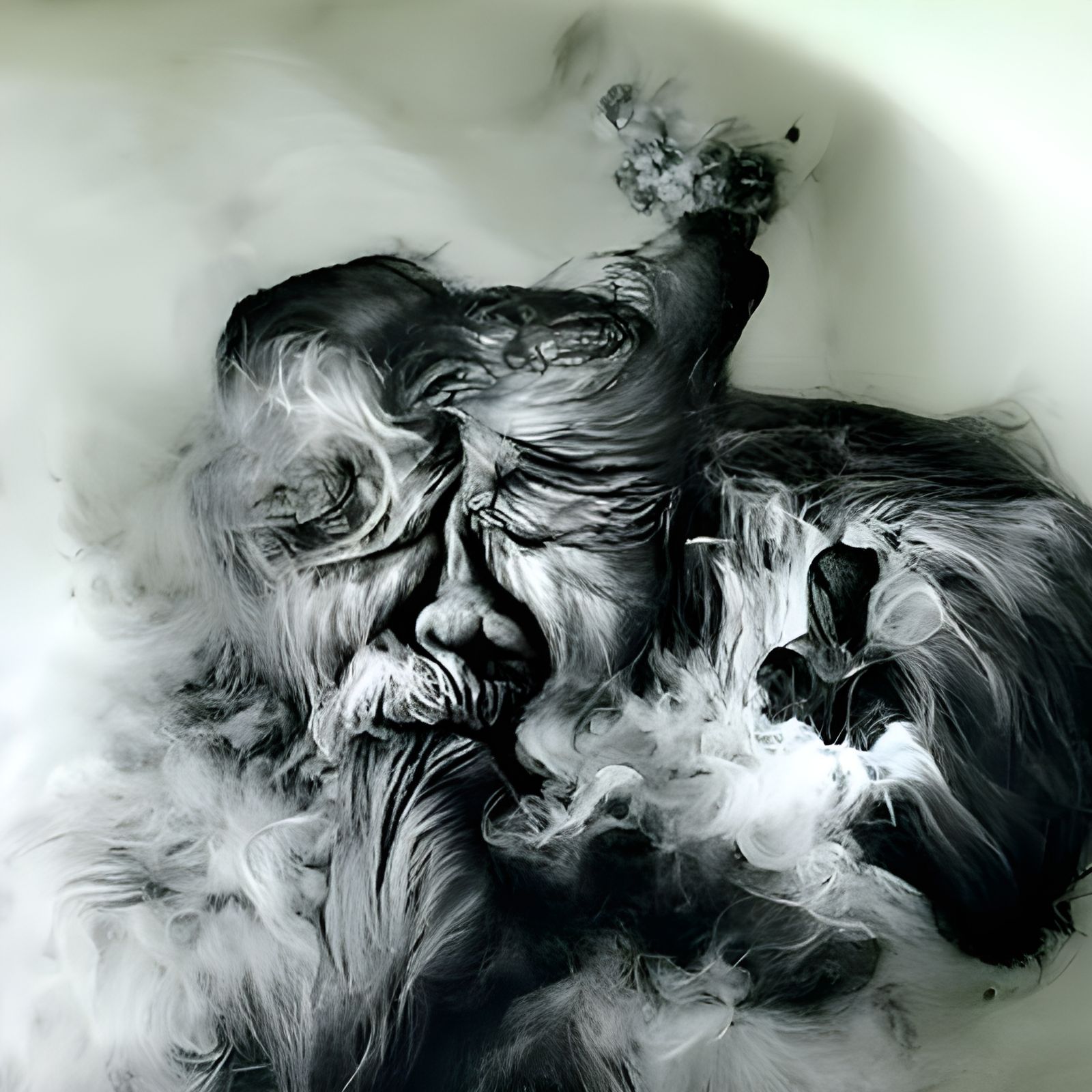 Old Man Dissolving: Hyperdetailed Charcoal Drawing