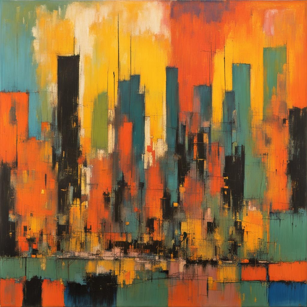 Abstract City in Bright Colors: Expressionist Style