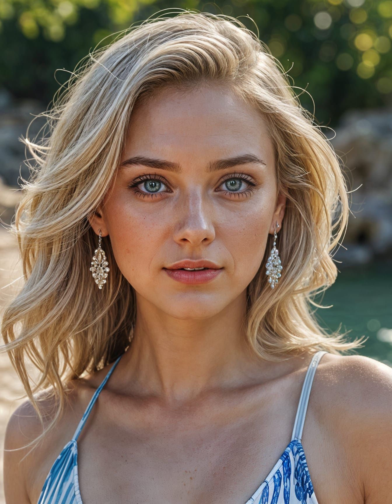 Blonde Woman Portrait with Expressive Eyes, Cinematic Style