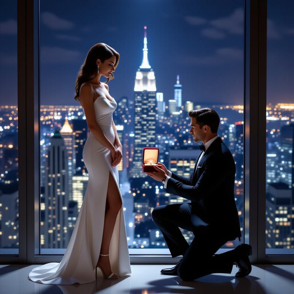Romantic Proposal Scene in Photorealistic Style