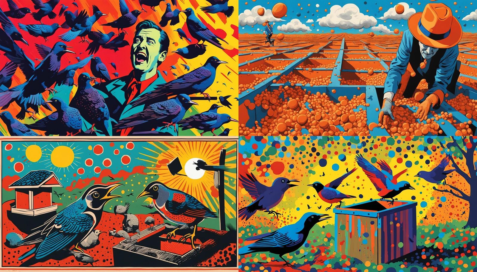 Neighbor's Downfall: A Warhol-esque Bird Disturbance