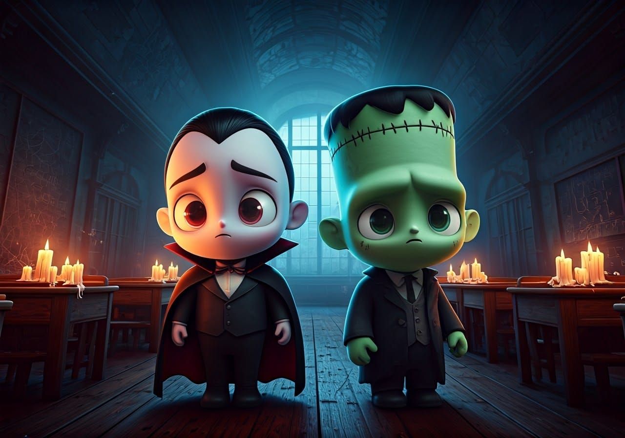 Chibi Dracula and Frankenstein's First School Day