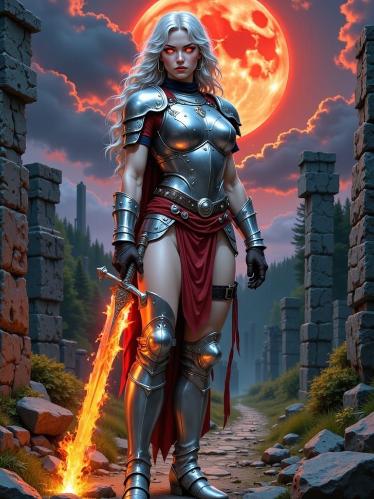 Medieval Warrior Goddess Ignites the Crimson Moon
