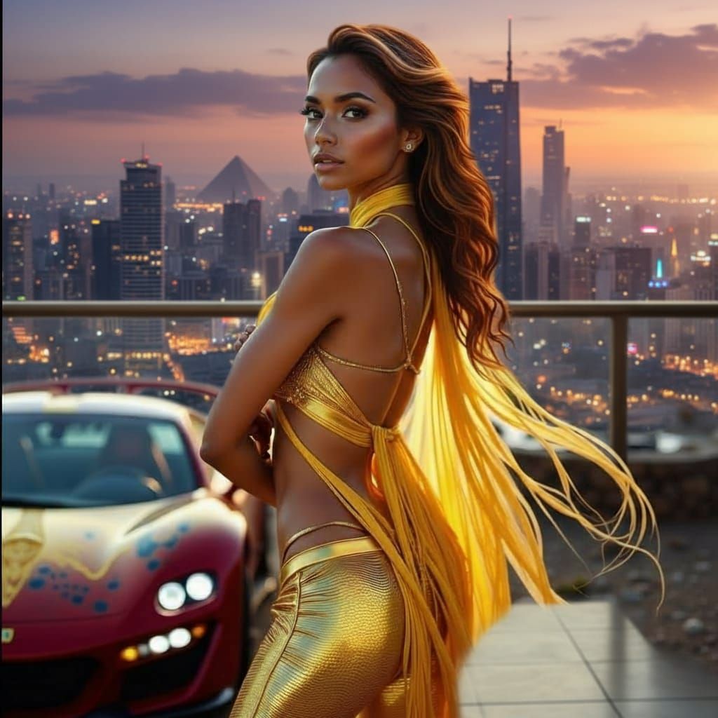 Genderfluid Egyptian Character Posing by Pyramids